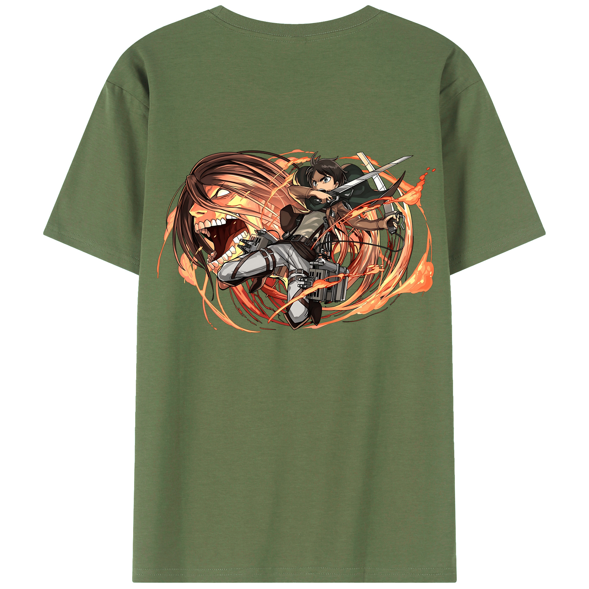 （画像用） 進撃の巨人 エレン･イェーガー Attack on Titan Eren Jäger 綿100％ メンズ半袖Tシャツ（バックプリント） 通気性
